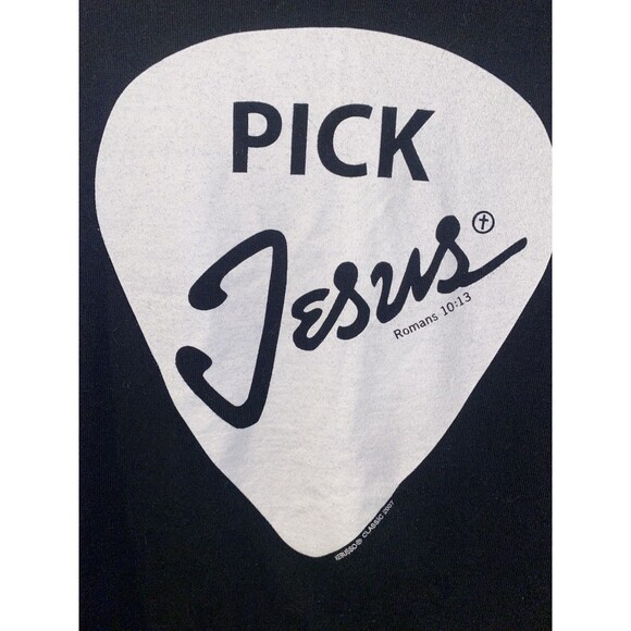 Pick Jesus T-Shirt Religious Christian Shirt trending Guitar BAND T VINTAGE - Picture 3 of 4